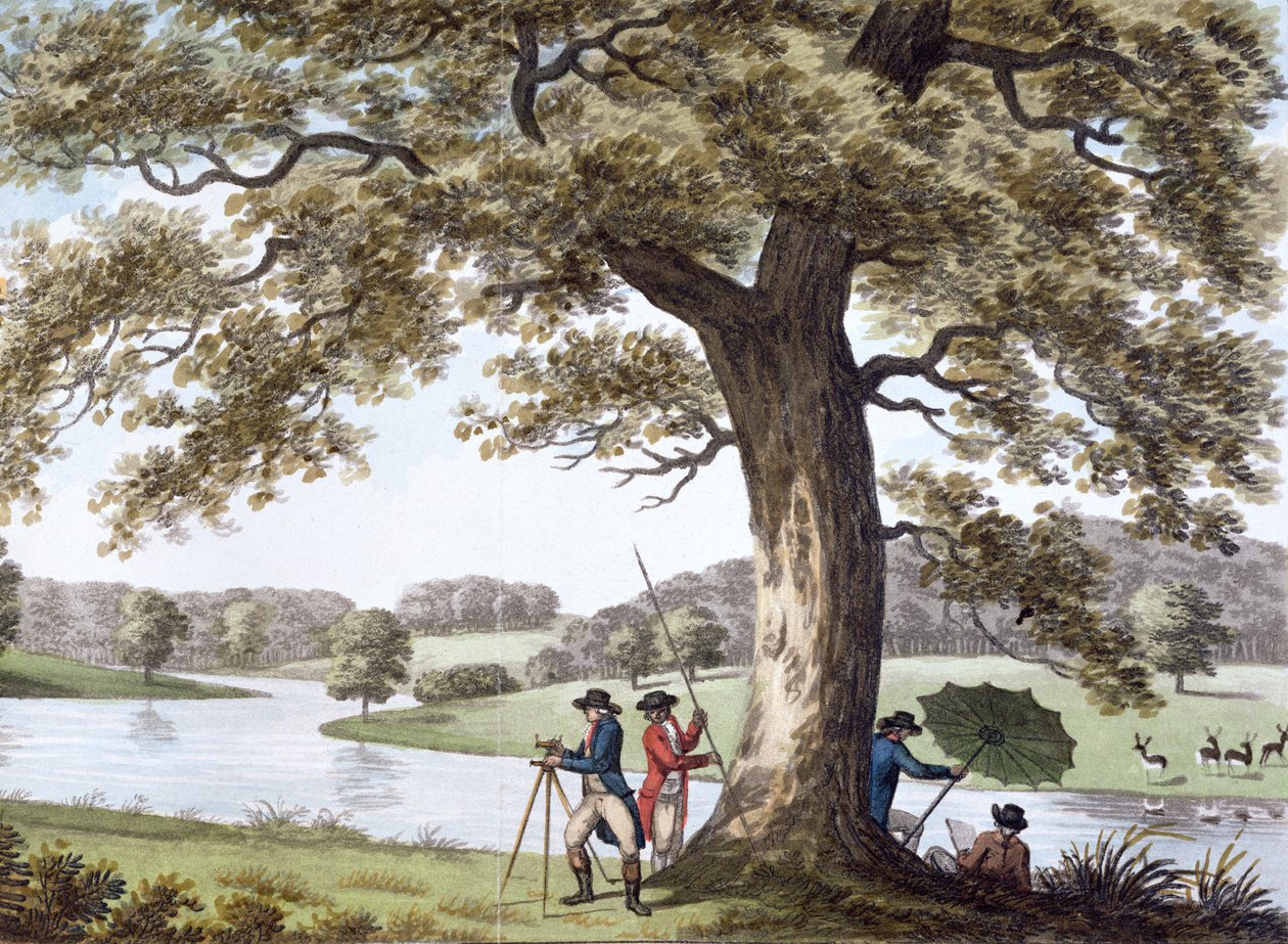 Humphry Repton zeměměřičství teodolitem, konec 18.-začátek 19. století od Unbekannt