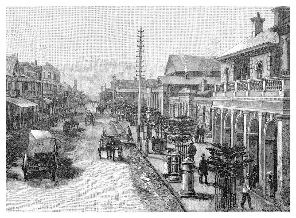 Hunter Street, Newcastle, New South Wales, Austrálie, 1886 od Unbekannt