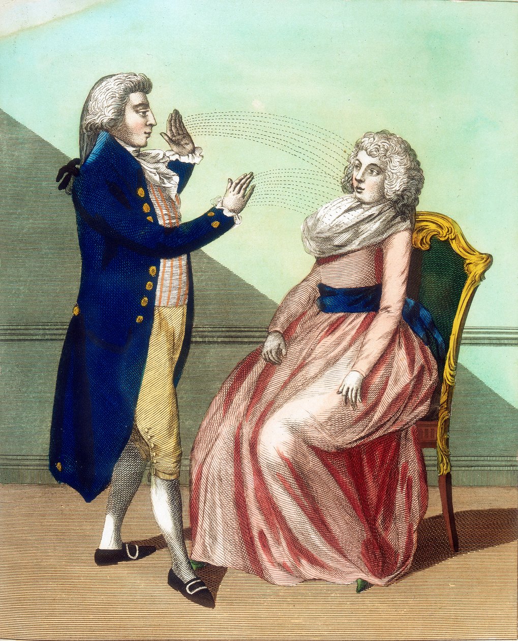 Hypnotizér hypnotizující pacienta, c1795 od Unbekannt