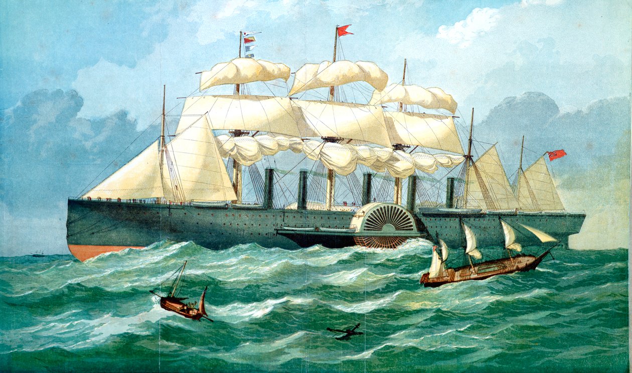 Parník IK Brunela Great Eastern s krytem pro lopatkové kolo a plachty, 1857 od Unbekannt