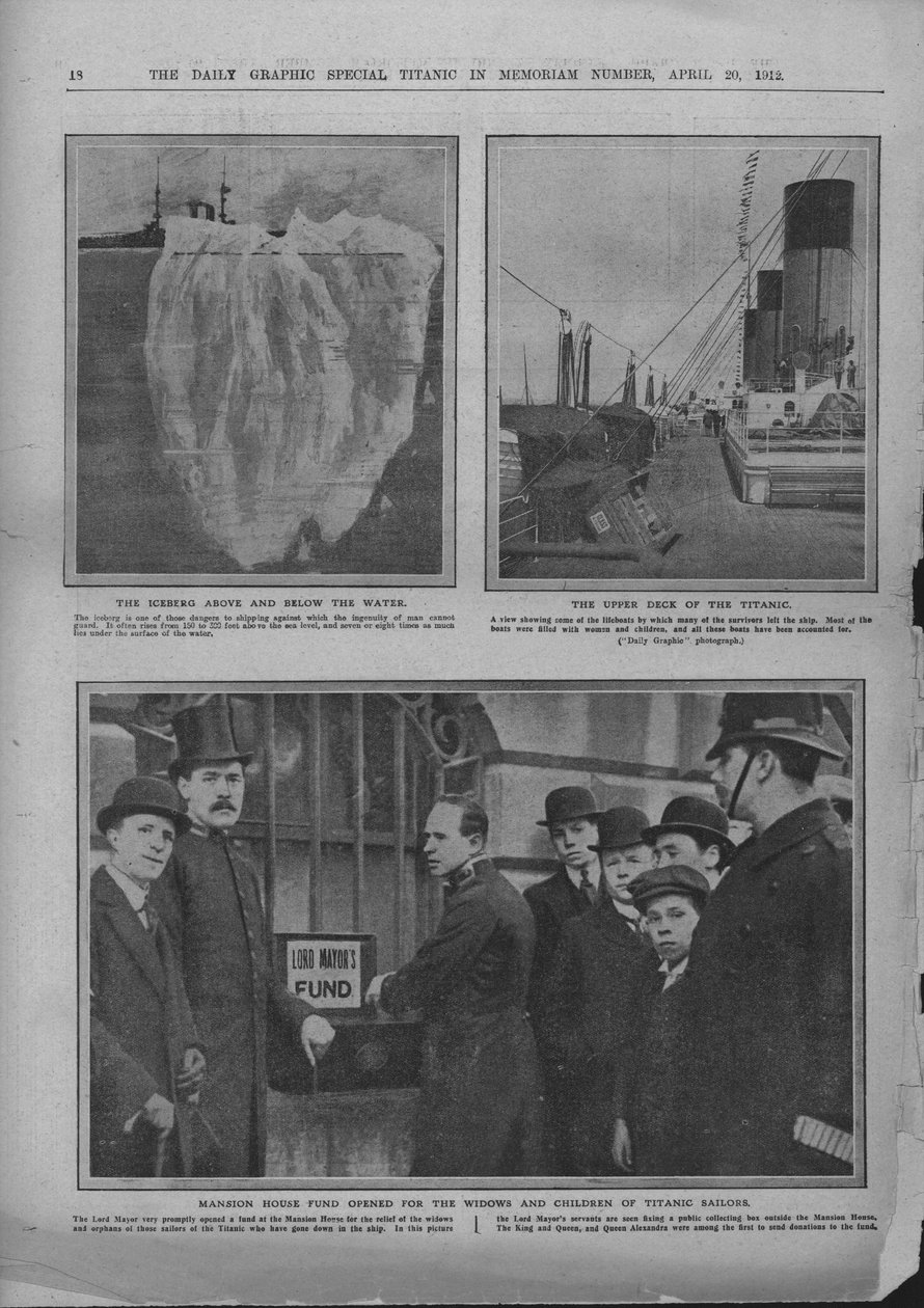Iceberg, horní paluba Titanicu a fond Mansion House, 20. dubna 1912. od Unbekannt