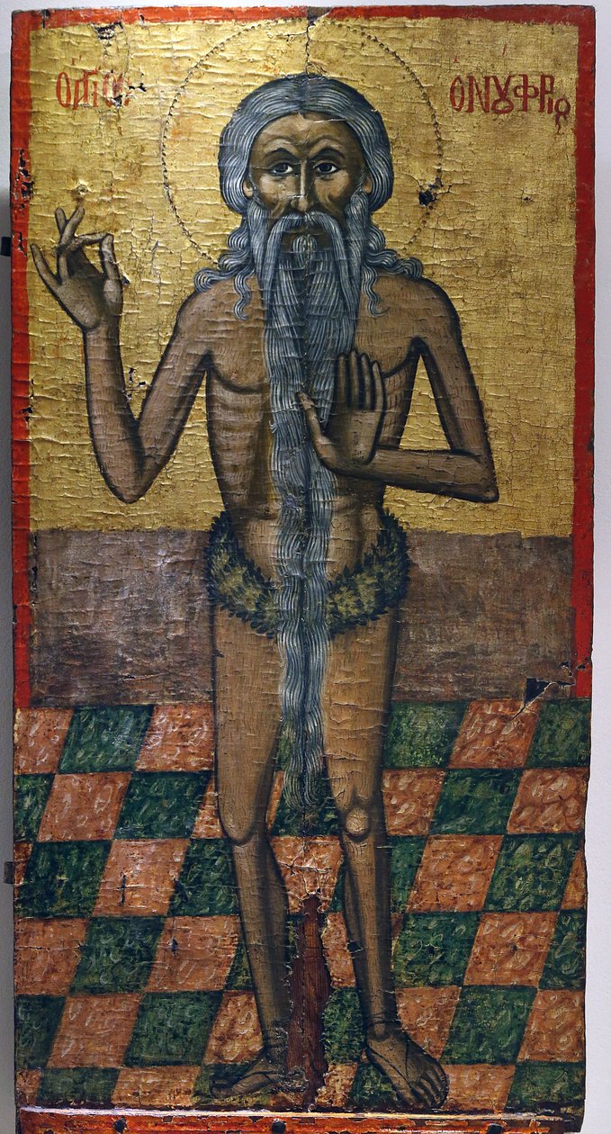 Ikona v Pedoulas Byzantské muzeum: Saint Onoufrios (17. století), 20150510, Pedoulas, Kypr od Unbekannt