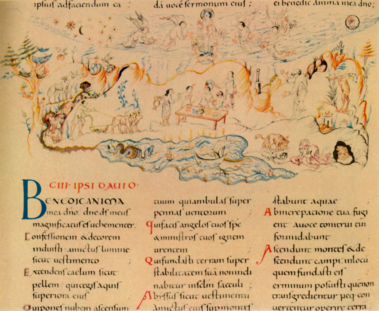 Ilustrace a část textu žalmu 103, c1000-1050, 1947. od Unbekannt