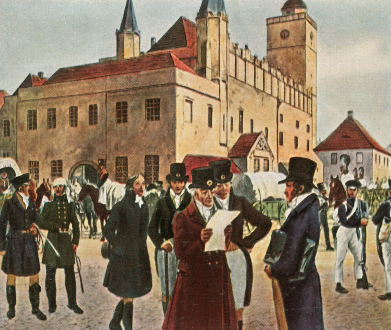 Před radnicí v Reichenbachu ve Slezsku během příměří, 1813, 1936. od Unbekannt