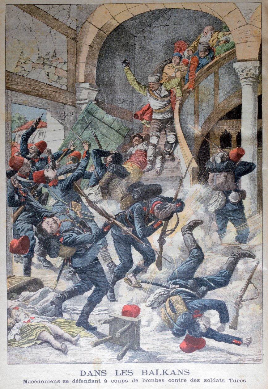 Na Balkáně: Makedonci bránící se bombami proti tureckým vojákům, 1903 od Unbekannt