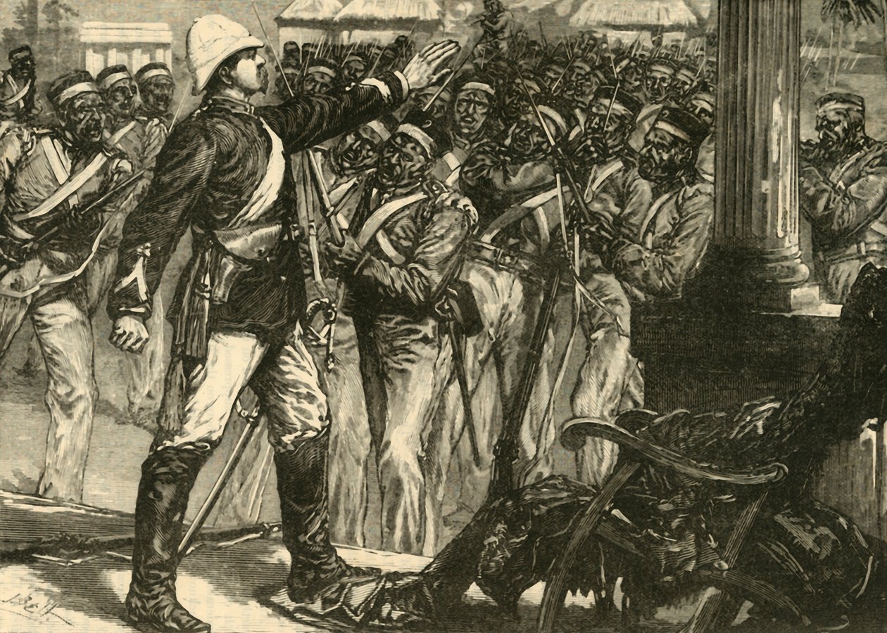 Incident v indické vzpouře: Lieut. De Kantzow Uklidnění Sepoyů v Mynpooree, 1890. od Unbekannt