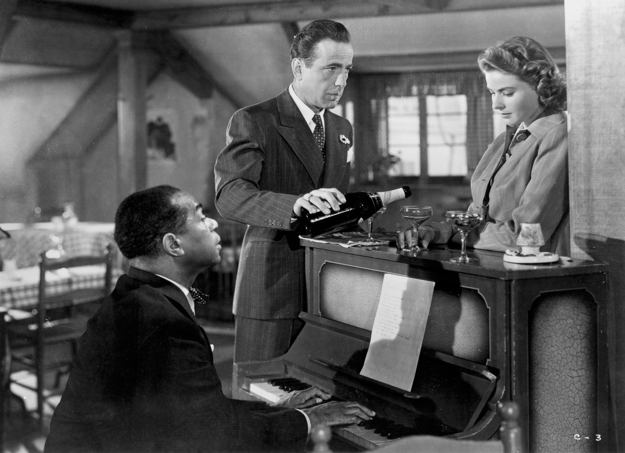 Ingrid Bergman, Humphrey Bogart a Louis Armstrong v Casablance, 1942 od Unbekannt