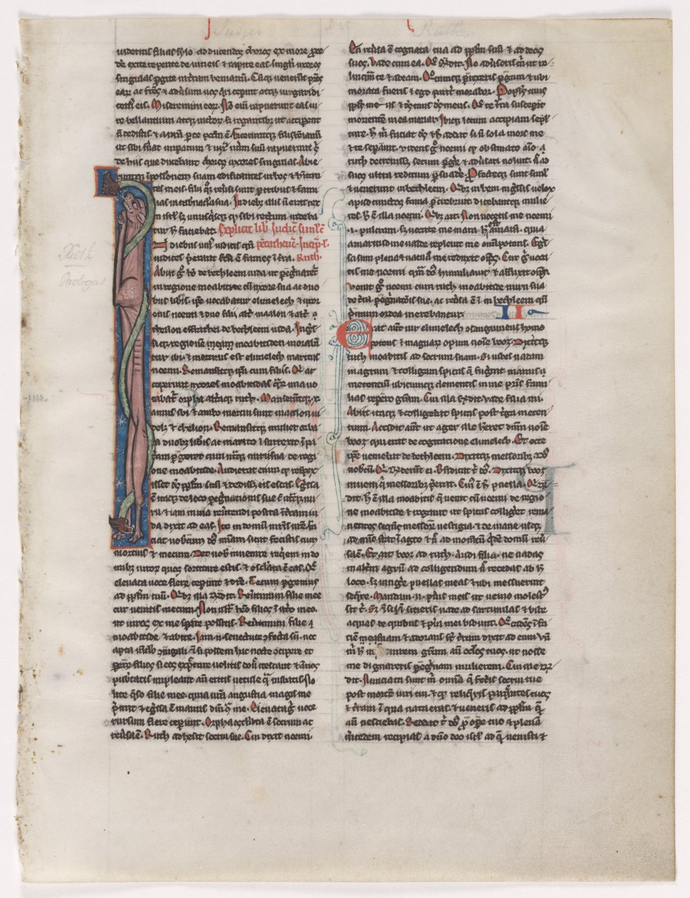 Iniciála I: Propletené zvíře a had: List z Bible 2 ze 2 vyříznutých listů, c. 1225-1250. od Unbekannt