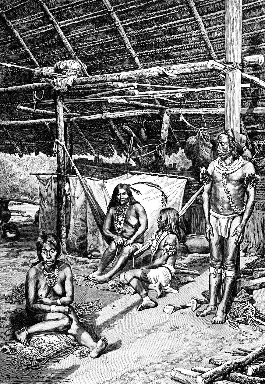 Uvnitř chaty Ticuna, Jižní Amerika, 1895 od Unbekannt