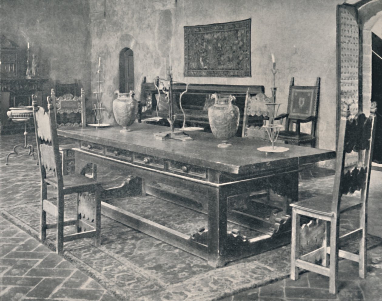 Interiér, Palazzo Davanzati – se stolem z 15. století z okresu Parma nebo Modena, 1928 od Unbekannt