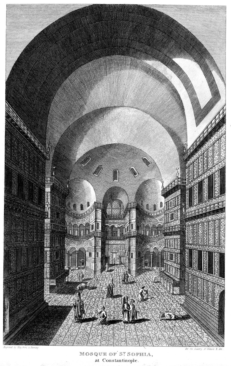 Interiér Hagia Sophia, Konstantinopol, rytina, 1815 od Unbekannt