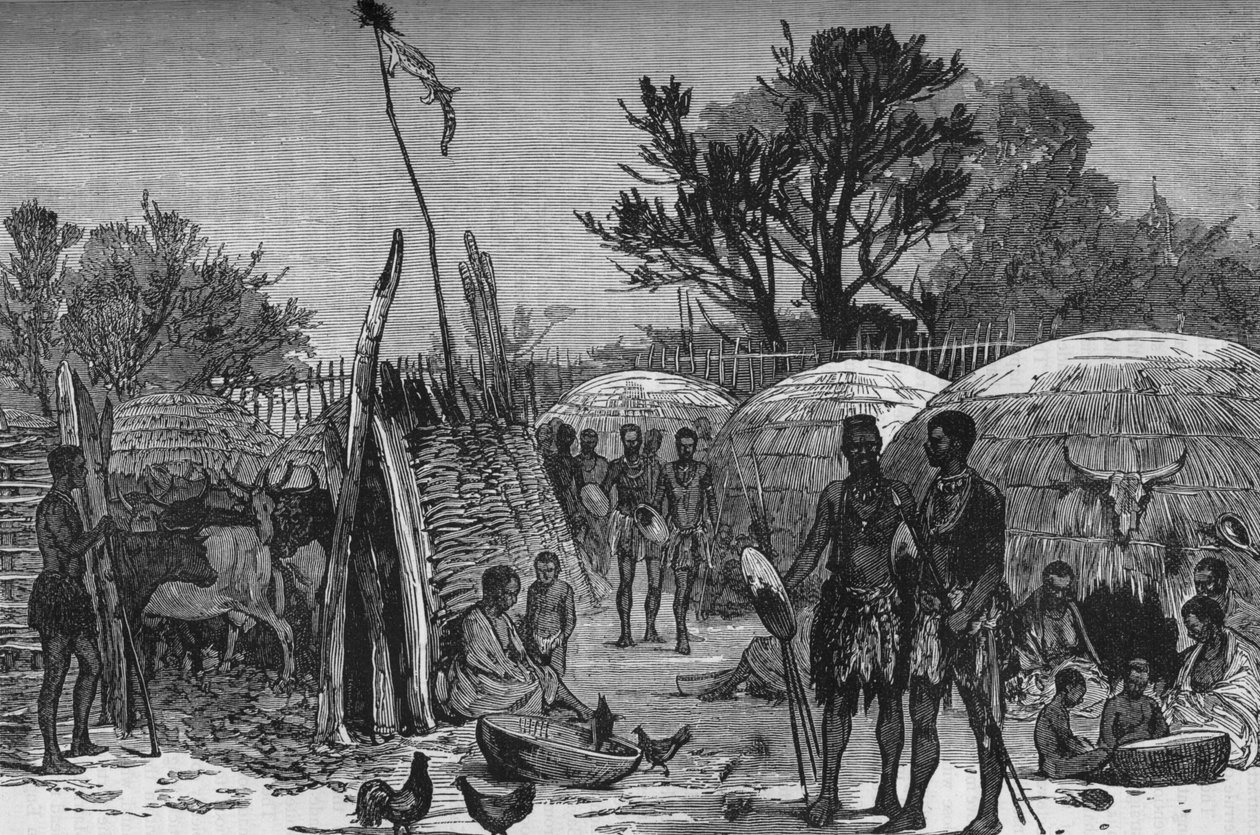 Interiér Zuli Kraal na řece Tugela, c1880 od Unbekannt
