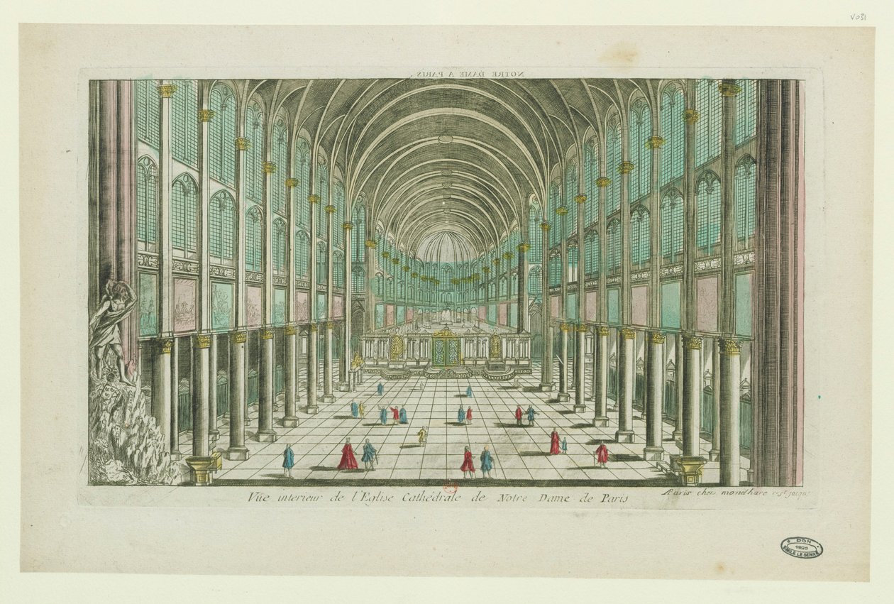 Vnitřní pohled na katedrálu Notre-Dame de Paris, cca 1770. od Unbekannt