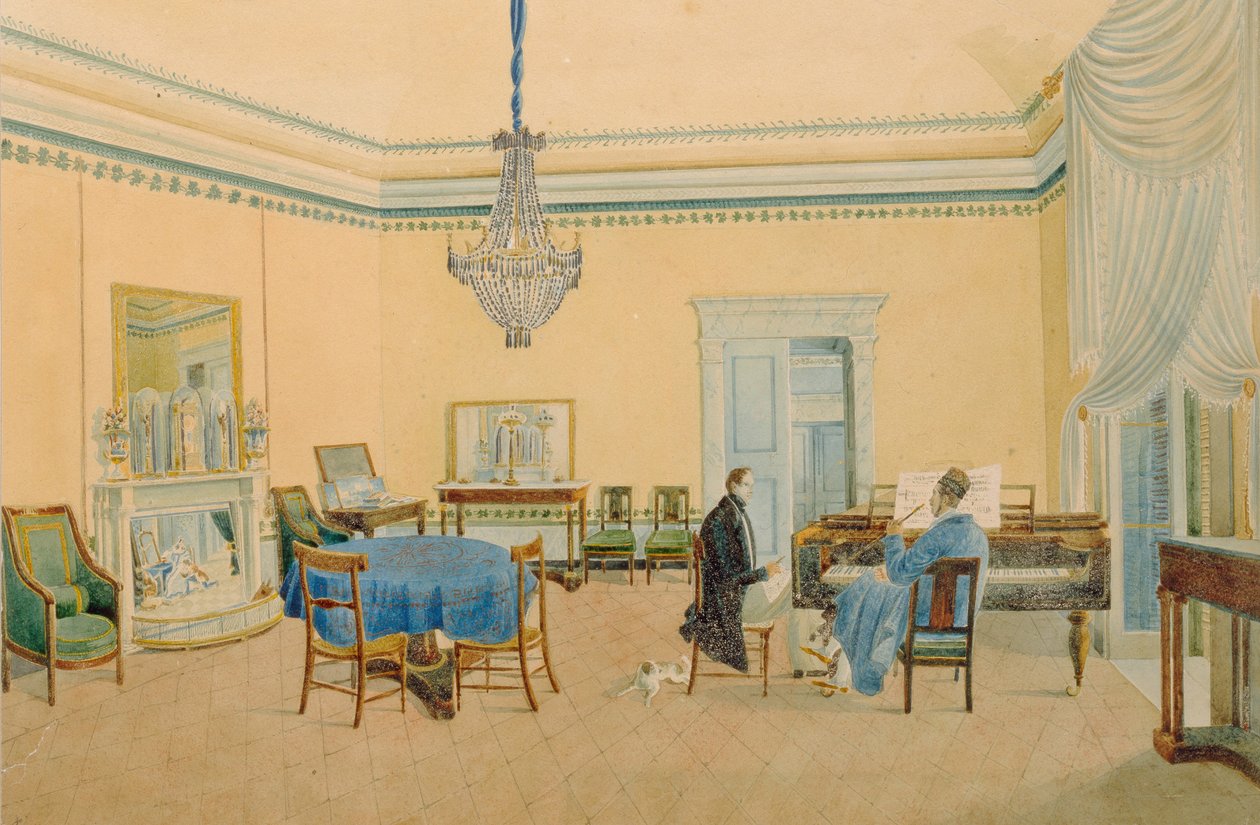 Interiér s postavami. Hudební místnost, 1830-1839 od Unbekannt