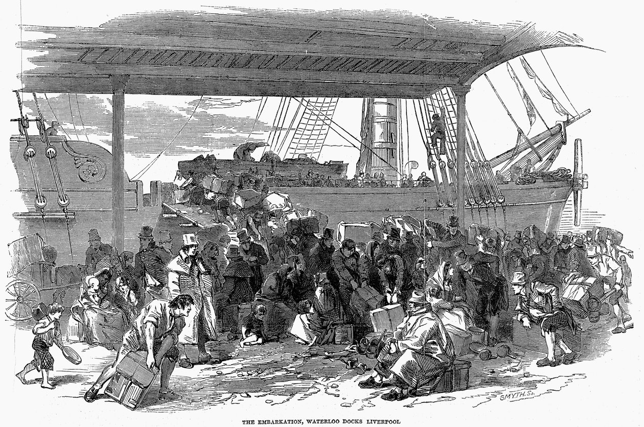 Irští emigranti nalodění do Ameriky ve Waterloo Docks, Liverpool, 1850 od Unbekannt