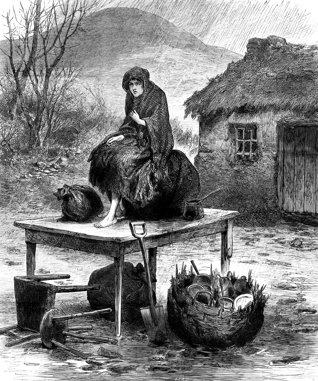 Irská rolnická dívka střežící poslední majetek rodiny, 1886 od Unbekannt