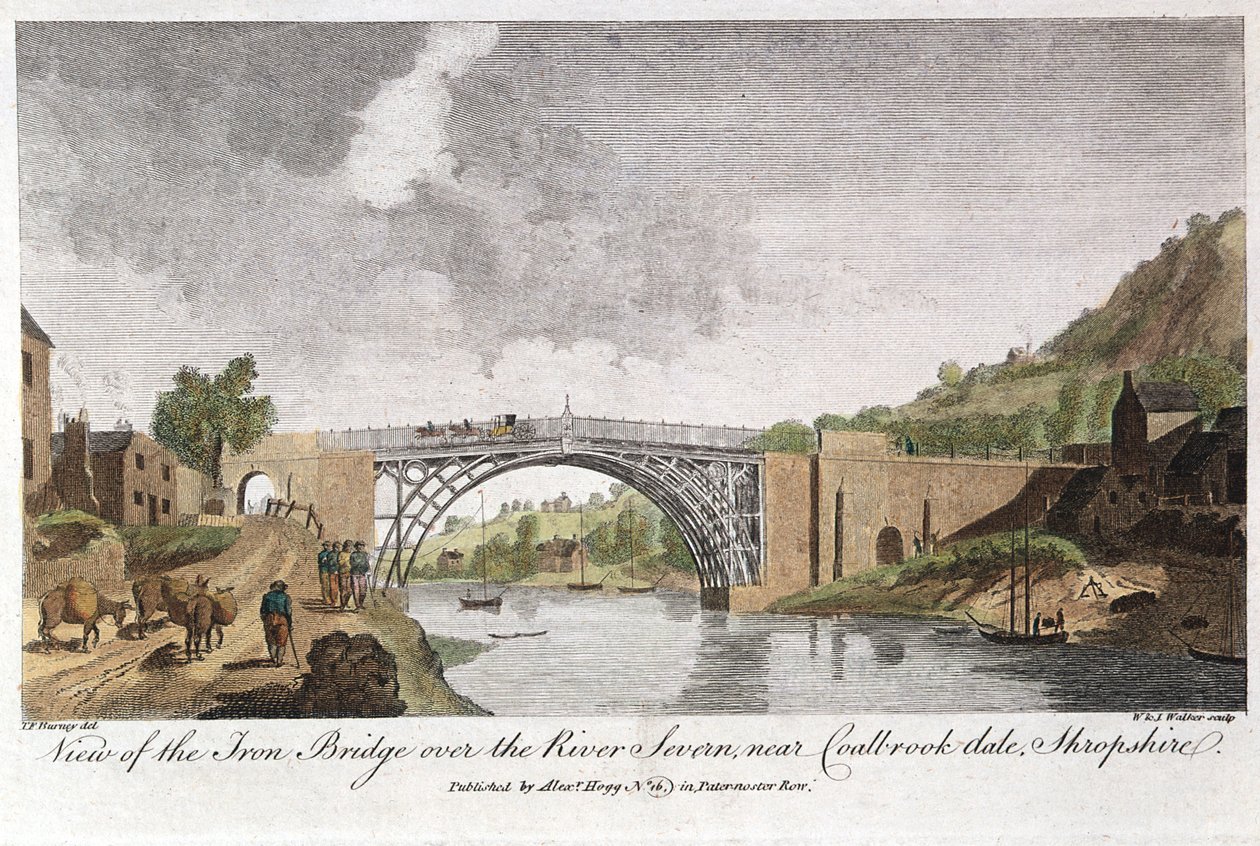 Železný most přes řeku Severn v Ironbridge, Coalbrookdale, Anglie, postavený v roce 1779 od Unbekannt