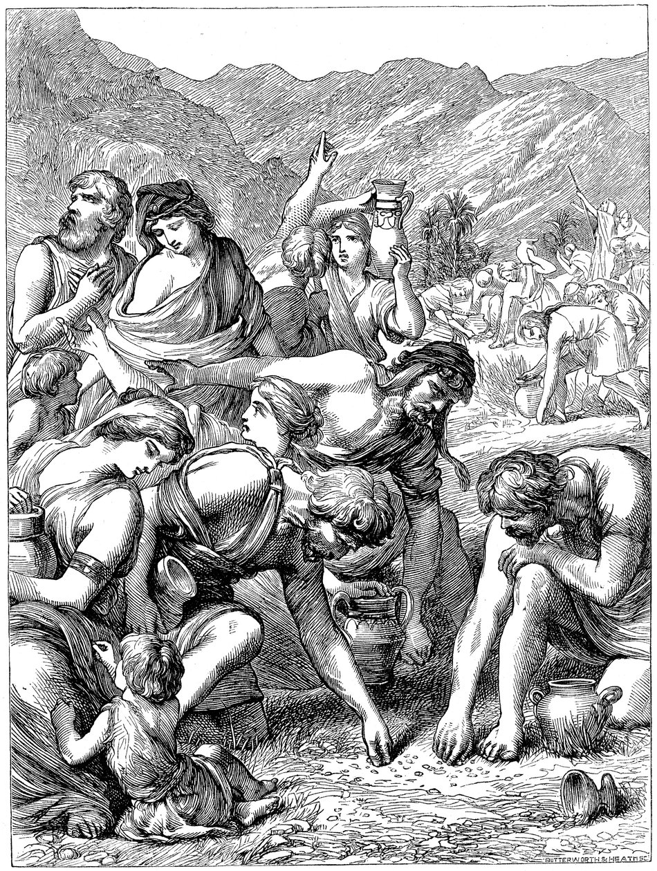 Izraelité v poušti sbírající mannu, která spadla z nebe, 1869 od Unbekannt