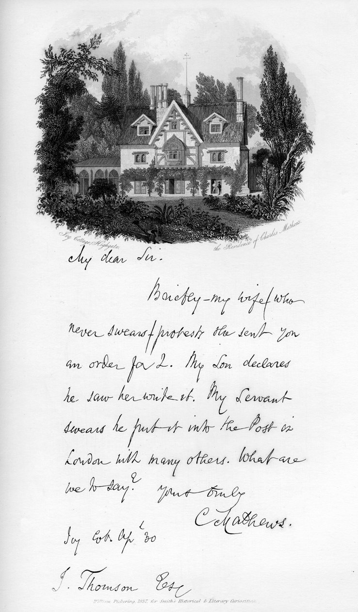 Ivy Cottage, Highgate, rezidence Charlese Mathewse, počátek 19. století, 1840 od Unbekannt