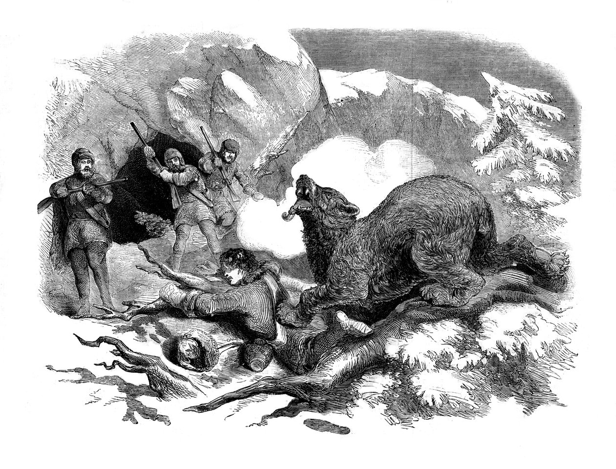 Jack Curlings úzký útěk před divokým medvědem, 1855 od Unbekannt