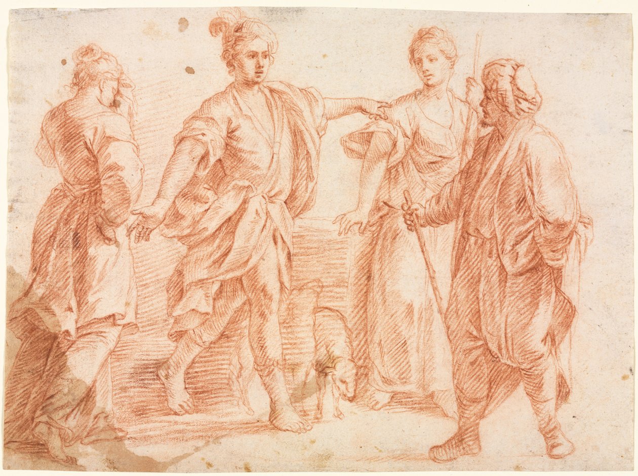 Jacob a Laban s Rachel a Leah recto Sketch of Two Men...verso, 1600s. od Unbekannt