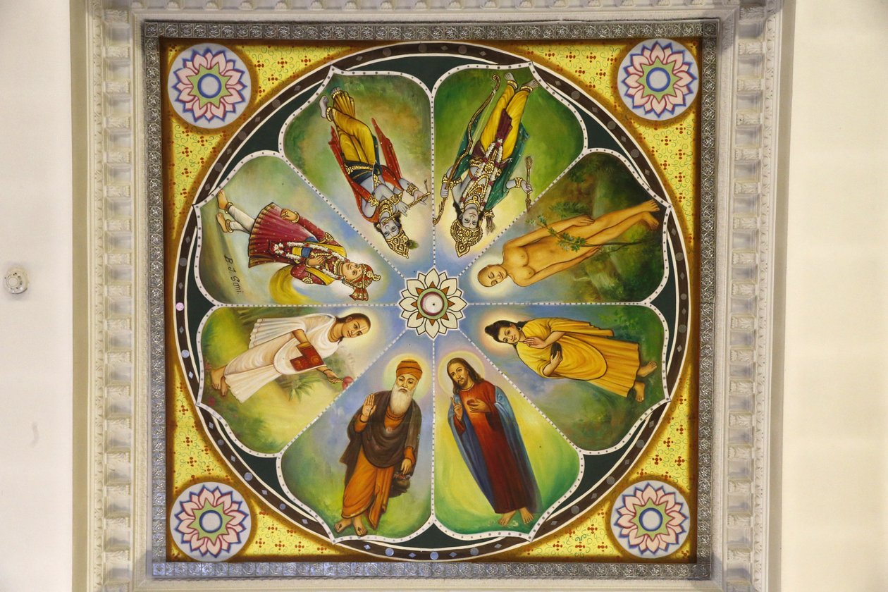 Hinduistický chrám Jalaram Prathana, Leicester. Stropní umělecké dílo. Bohové (včetně Ježíše Krista). Spojené království od Unbekannt