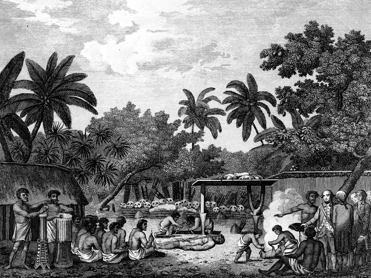 James Cook, anglický navigátor, svědek lidských obětí na Taihiti Otaheite c1773 1815 od Unbekannt