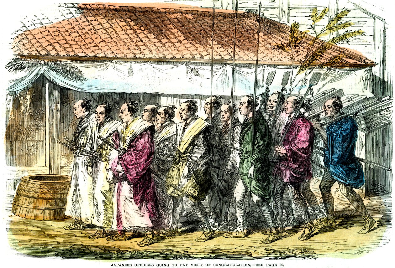 Japonští důstojníci se chystají na blahopřání, Japonsko, 1865 od Unbekannt