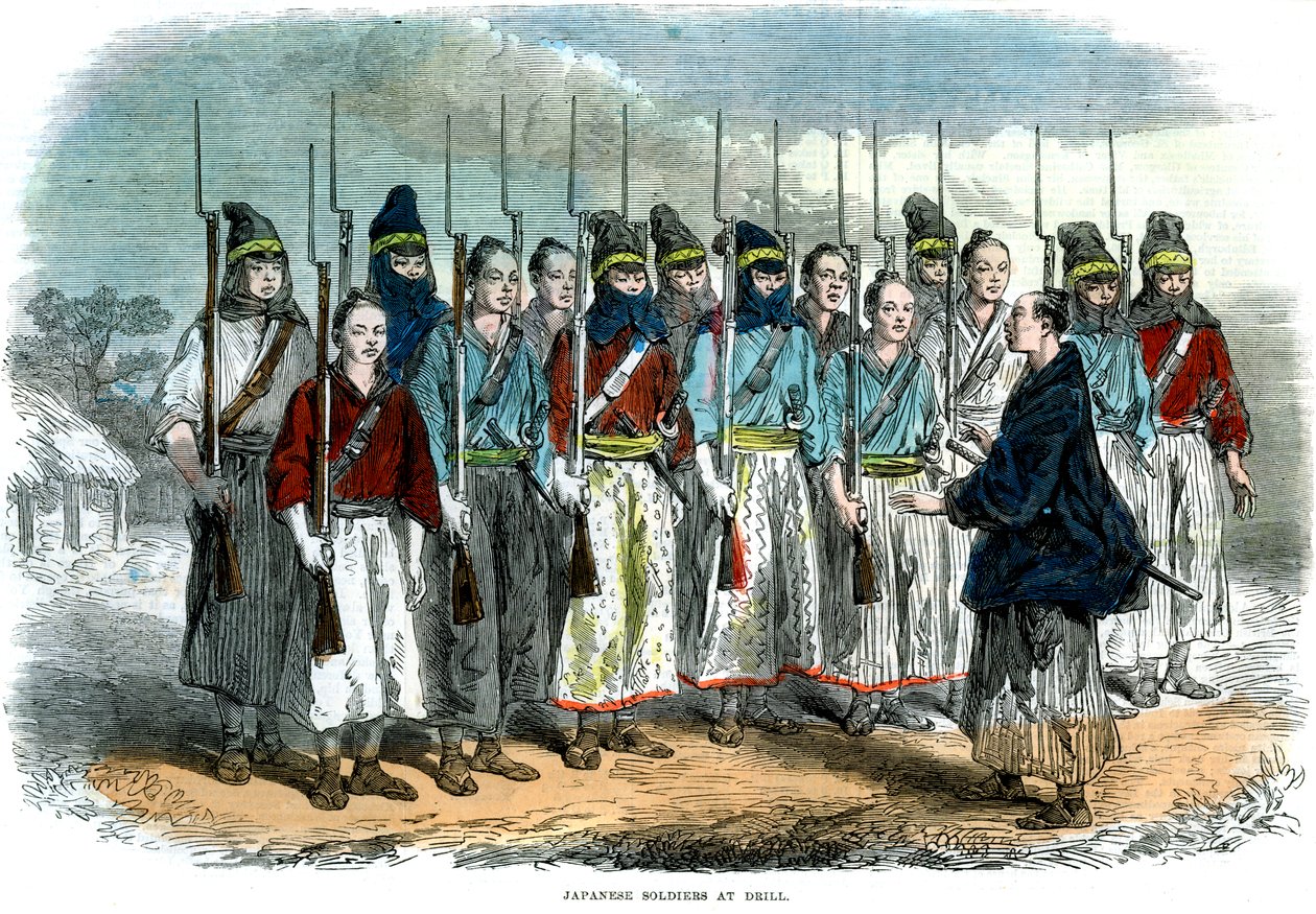 Japonští vojáci na cvičení, 1864 od Unbekannt