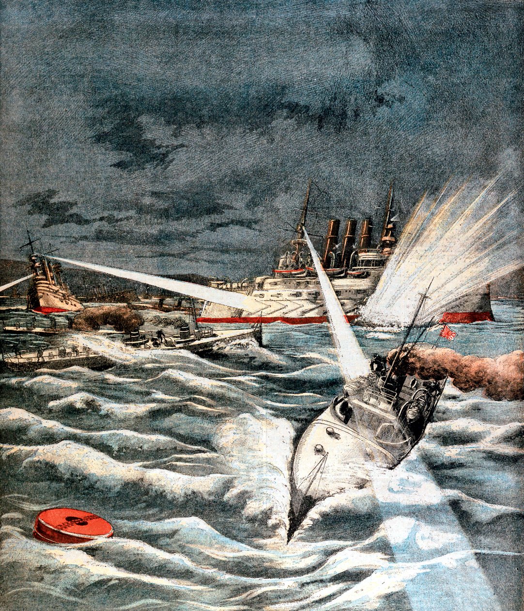 Japonské torpédové čluny provádějí překvapivý útok, rusko-japonská válka, 1904 od Unbekannt