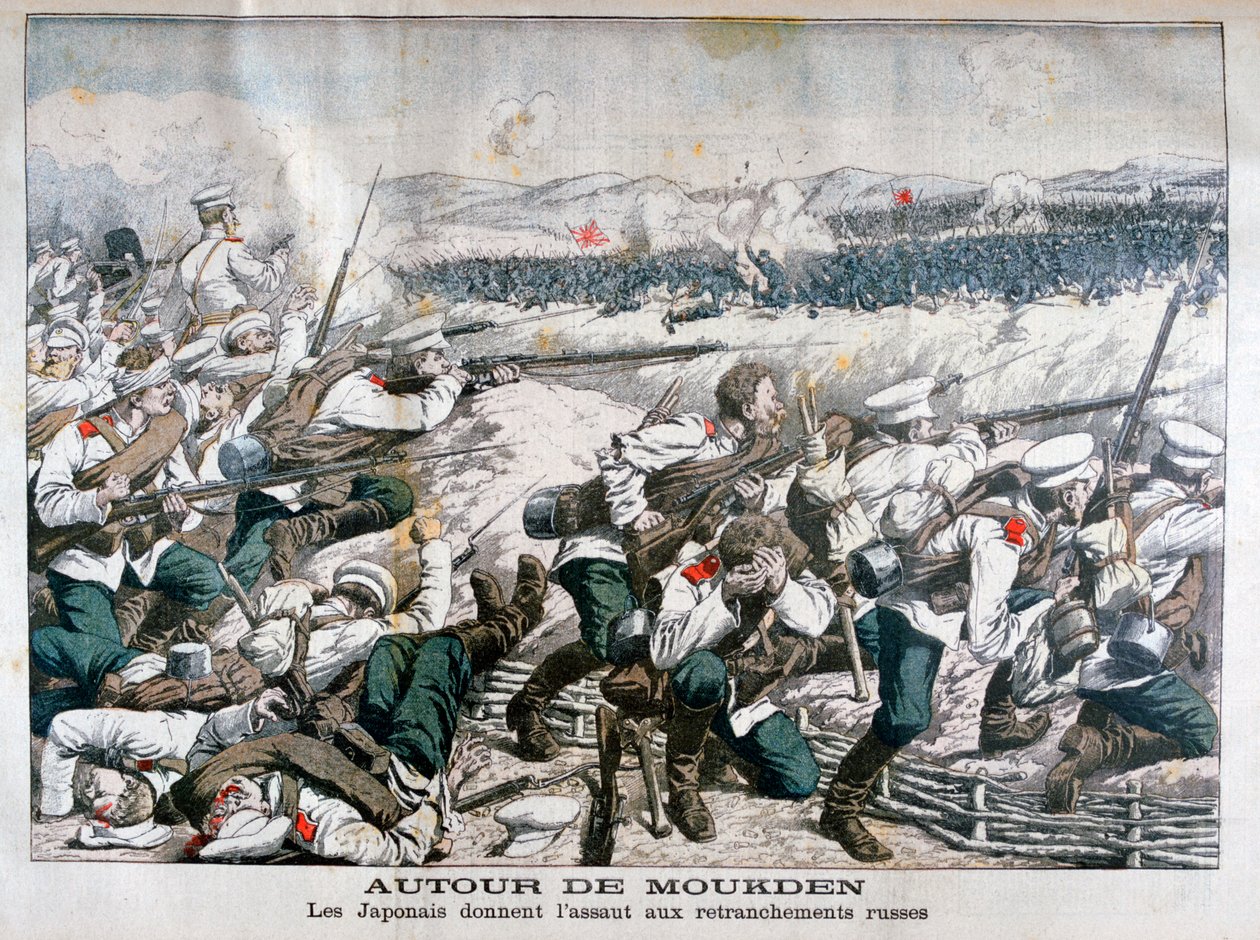 Japonské jednotky útočící na ruské zákopy, Mukden, Mandžusko, říjen 1904 od Unbekannt