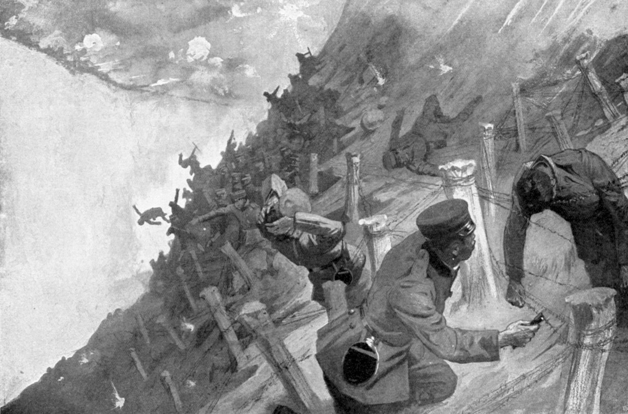 Japonská vojska zmasakrovala přes ruský ostnatý drát, rusko-japonská válka, 1904-5 od Unbekannt