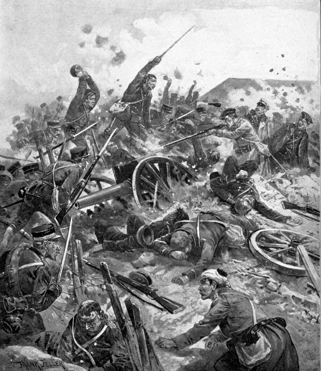 Japonská vojska zaútočila na ruskou pevnost, rusko-japonská válka, 1904-5 od Unbekannt