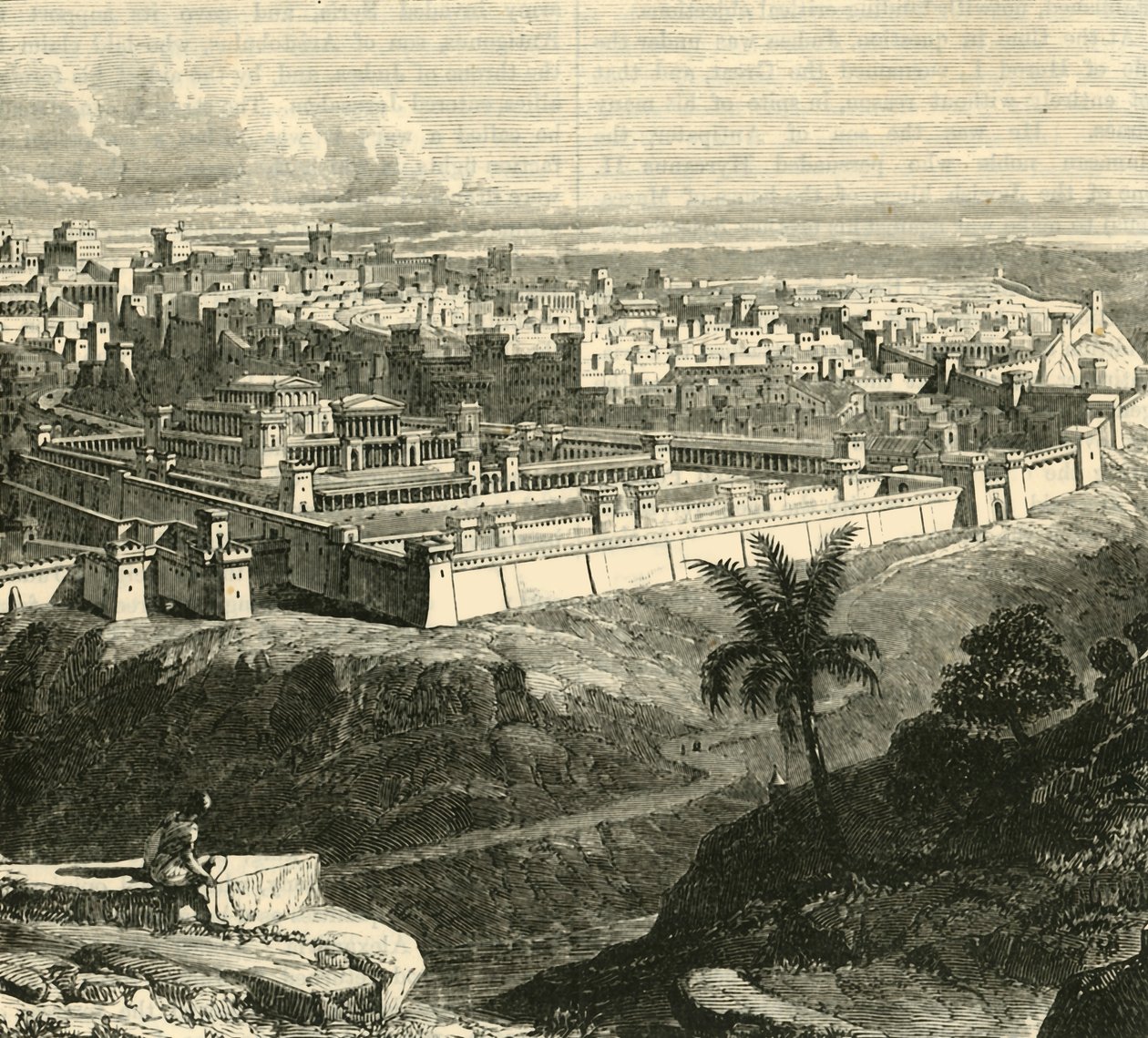 Jeruzalém v době Ježíše Krista, ukazuje chrám, jak byl obnoven Herodem Velikým, 1890. od Unbekannt