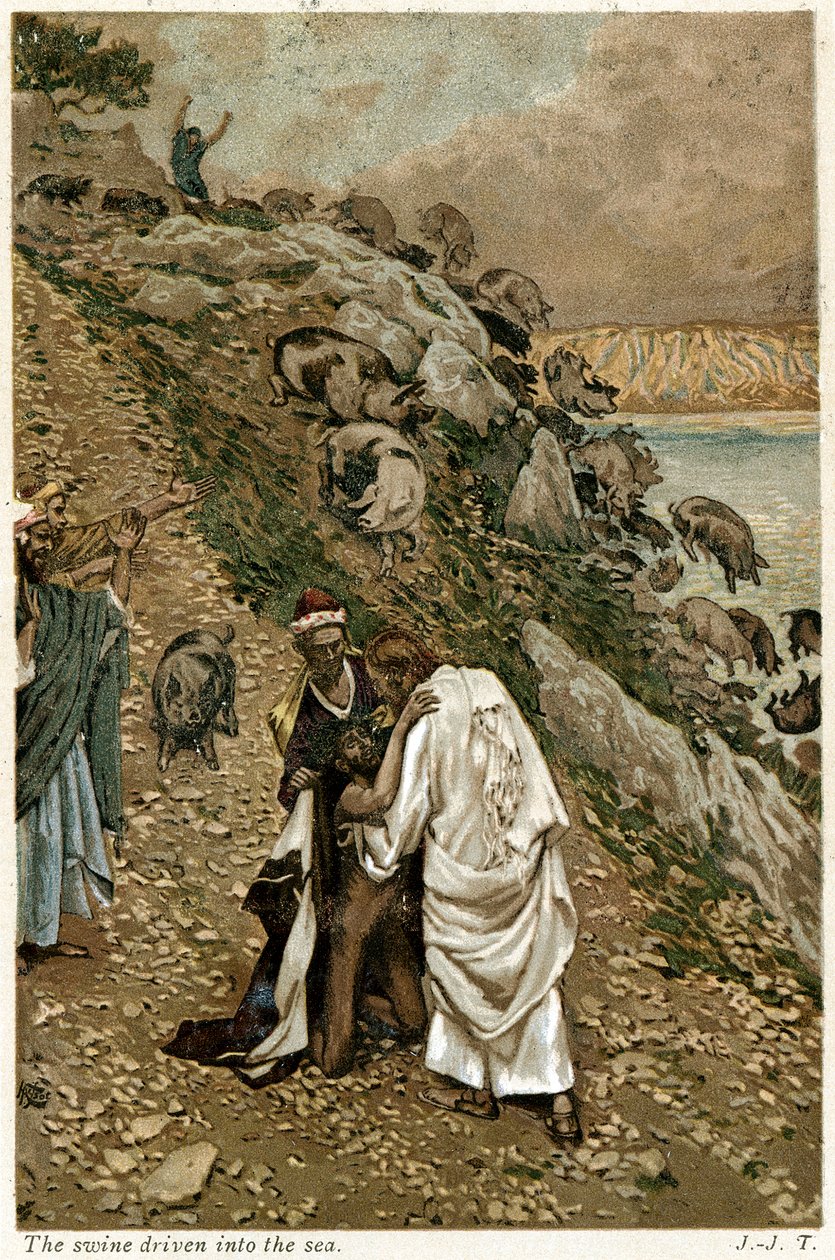 Ježíš vyhání ďábla z klečícího muže, c1890 od Unbekannt