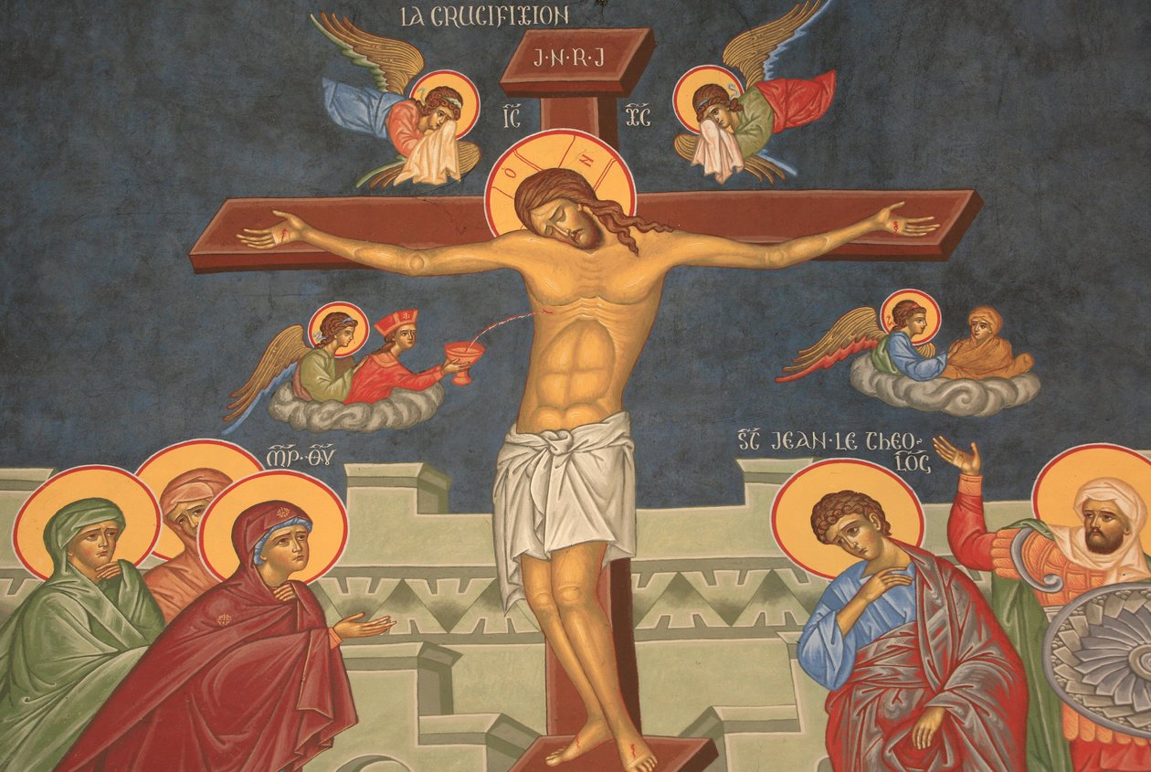 Ježíšovo ukřižování. Ortodoxní kostel Saint-Antoine-le-Grand Saint-Laurent-en-Royans Francie od Unbekannt
