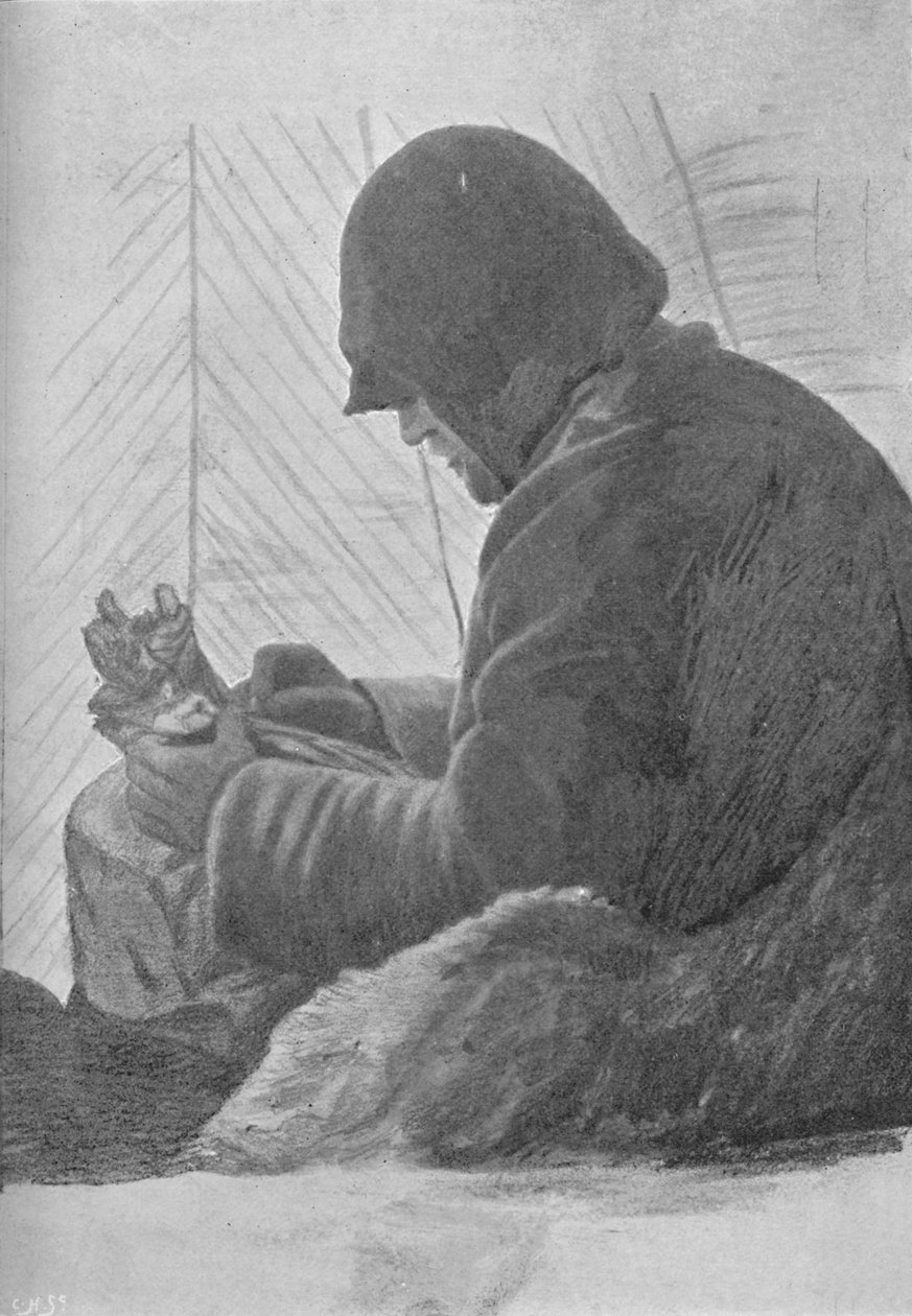 Johansen sedí ve spacáku v chatě, c1893-1896, 1897 od Unbekannt