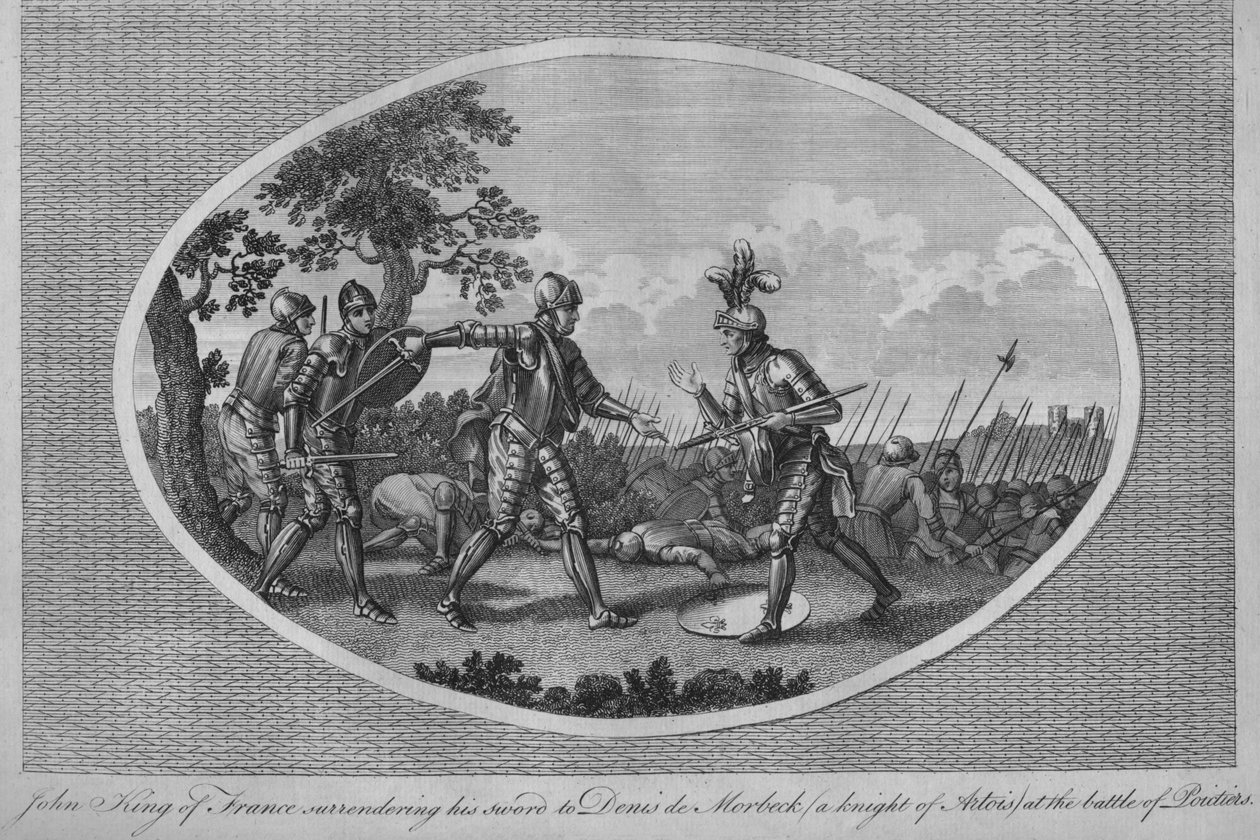 Jan II. Francouzský odevzdává svůj meč Denisi de Morbeck v bitvě u Poitiers, 1356 1793 od Unbekannt