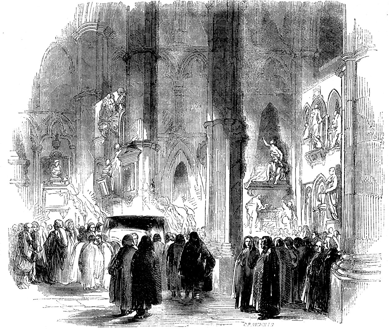 Pohřeb Josepha Addisonse s pochodněmi ve Westminsterském opatství, 1719 c1850 od Unbekannt