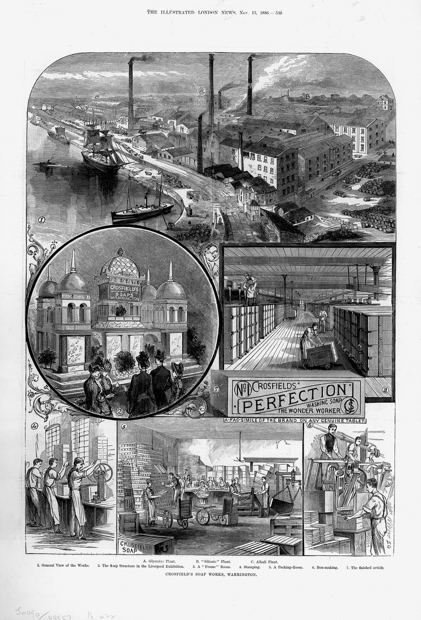 Joseph Crosfield and Sons továrna na mýdlo v Bank Quay, Warrington, Cheshire, 1886 od Unbekannt