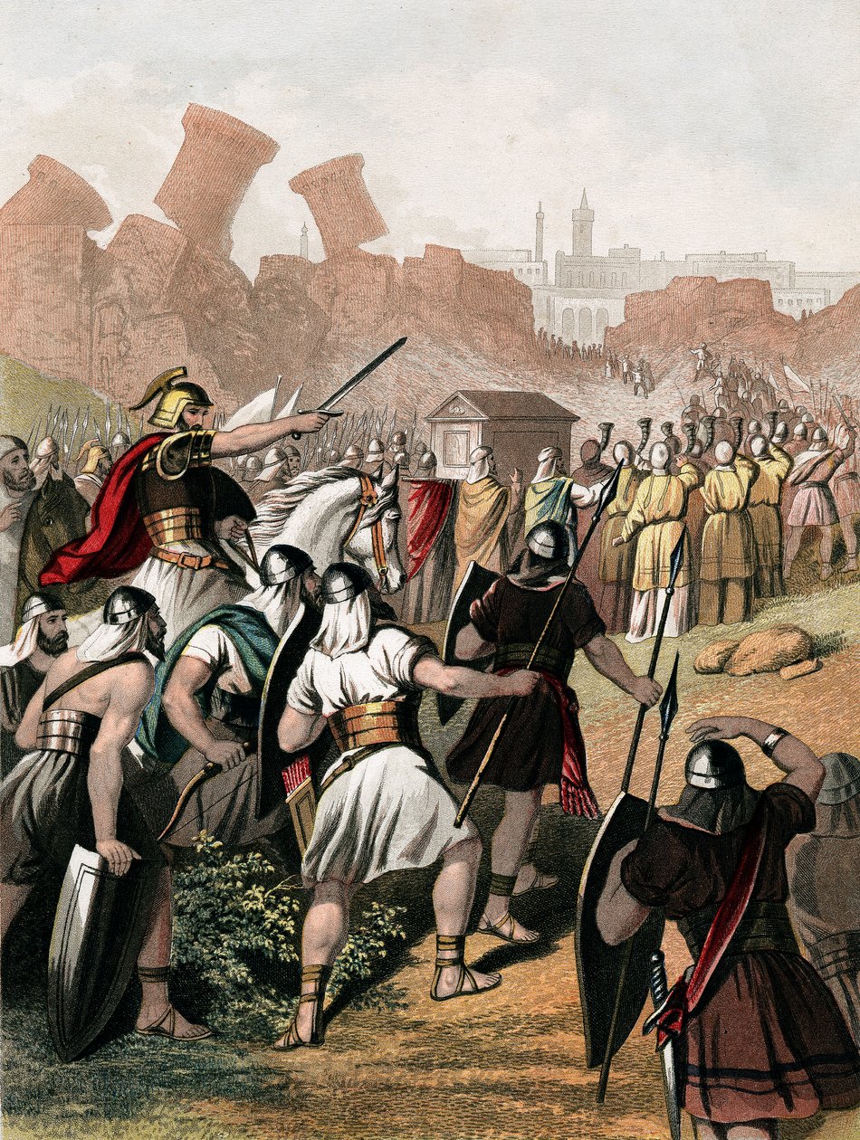 Joshua naléhá na svou armádu mimo hradby Jericha, c1860 od Unbekannt