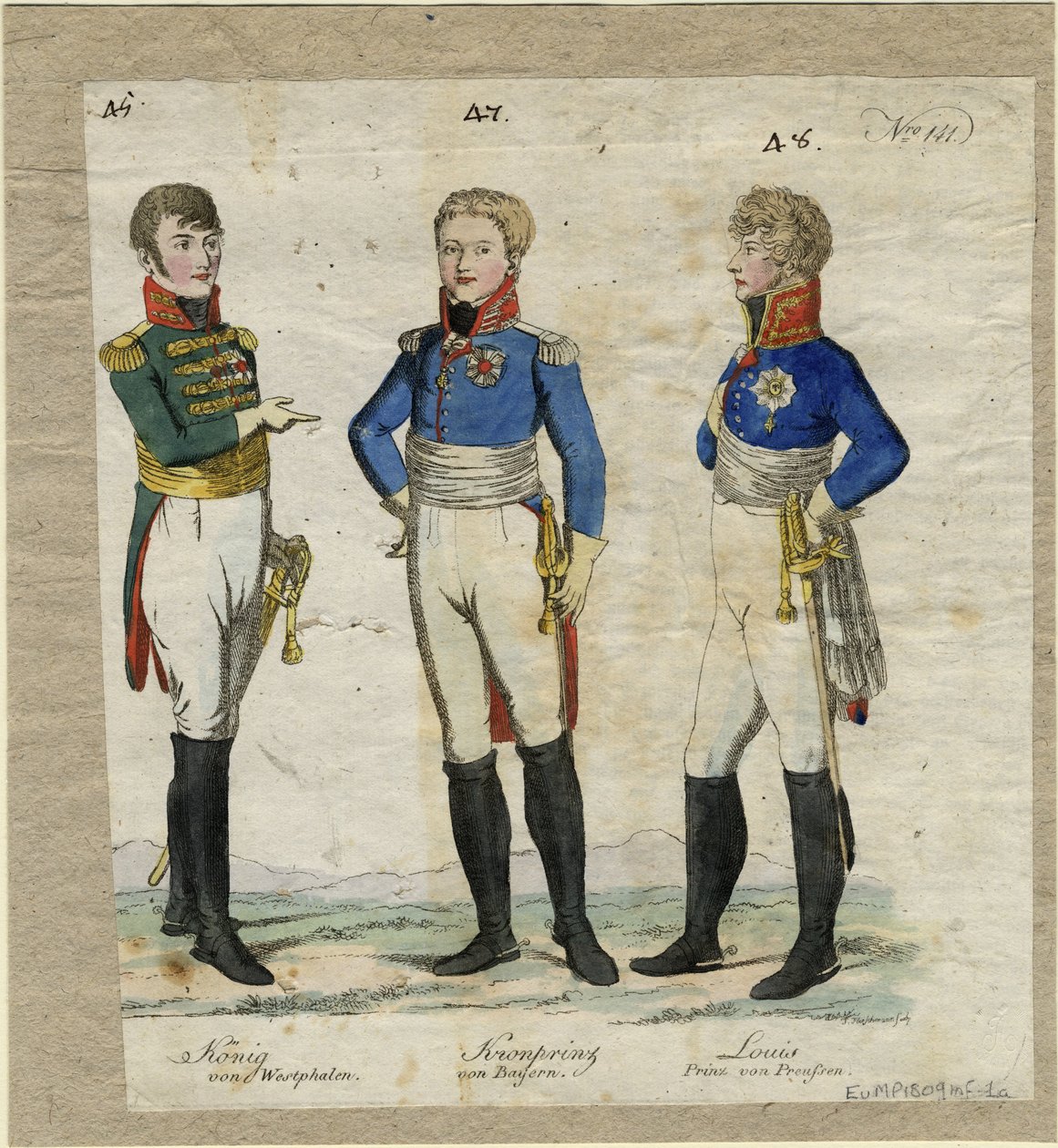 Jérôme Bonaparte, vestfálský král, princ Ludvík Ferdinand Pruský a Ludvík I. Bavorský, ca. od Unbekannt