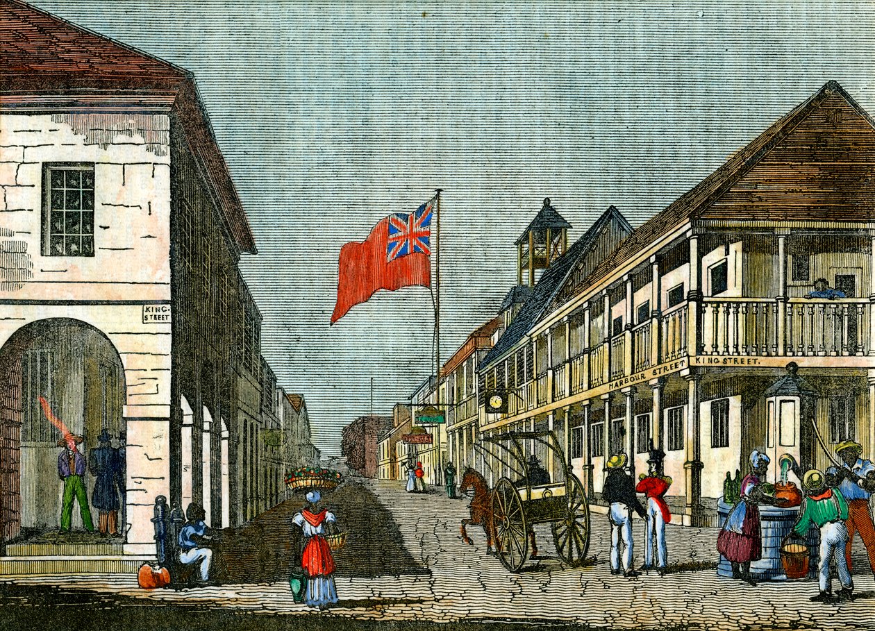 Křižovatka Harbour Street a King Street, Kingston, Jamajka, c1835 od Unbekannt