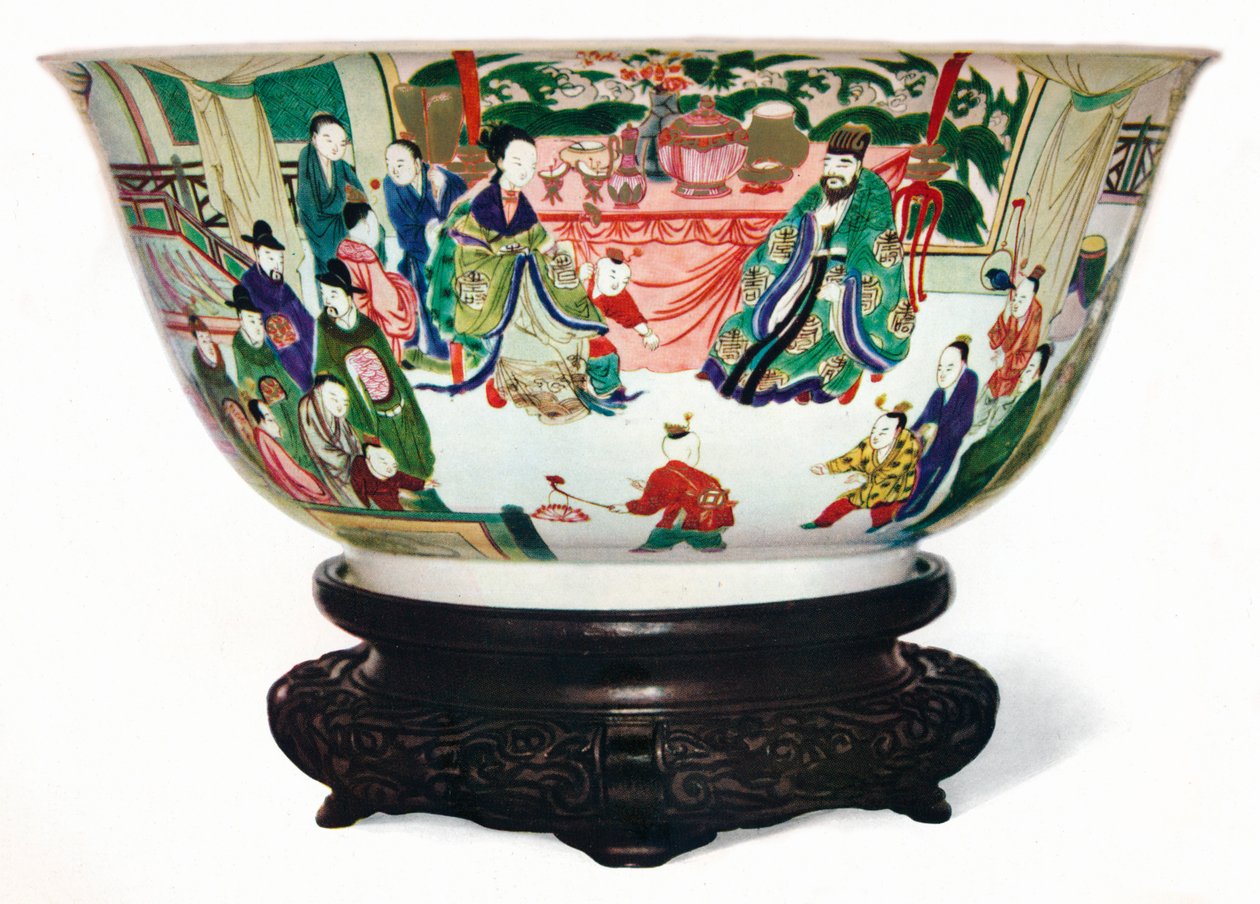 Miska Famille Verte z období Kangxi s výjevem císařského dvora, čínština, c1705 od Unbekannt