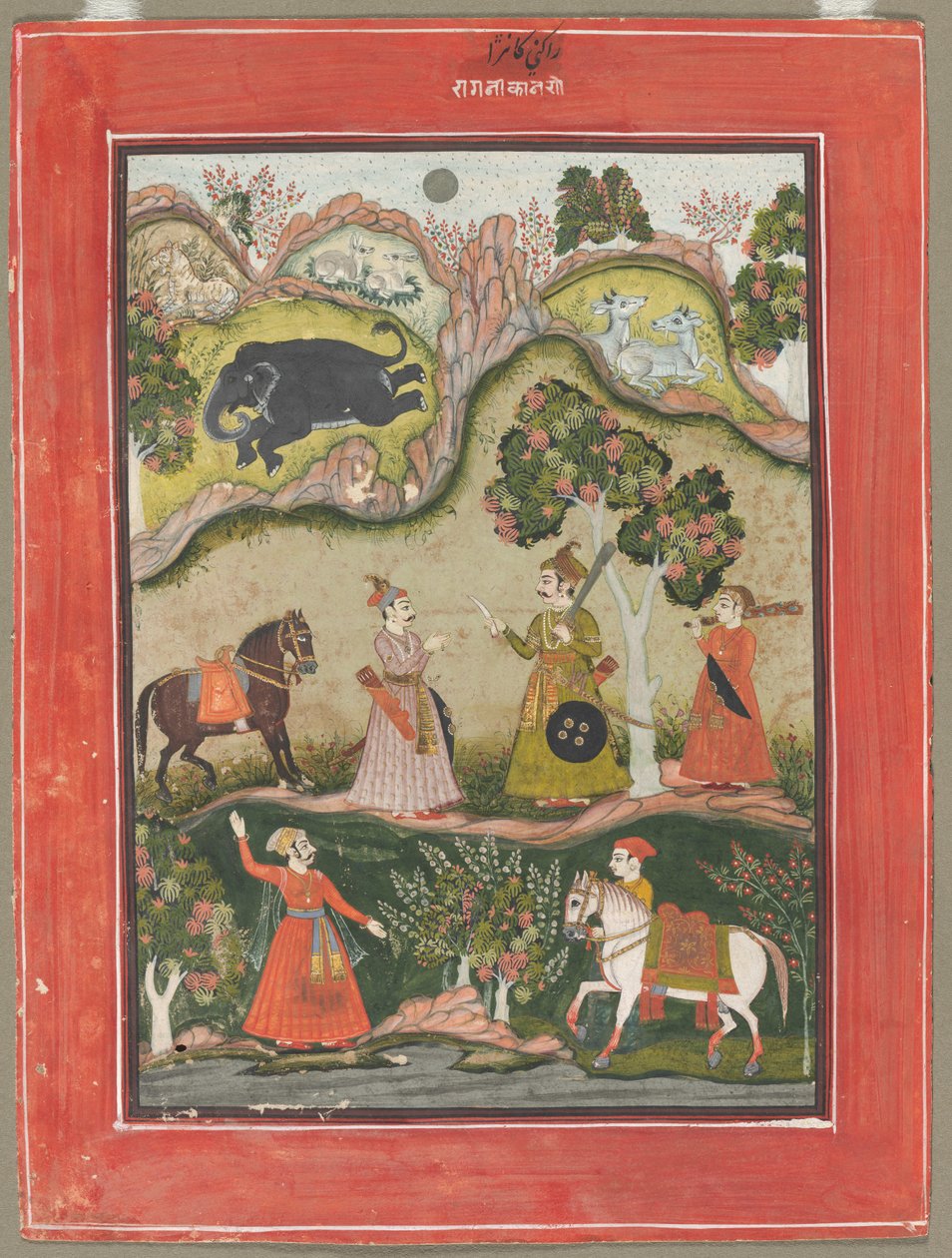 Kanhara Ragini: Píseň inspirace pro Krišnu za zabití démona slona..., c. 1760. od Unbekannt