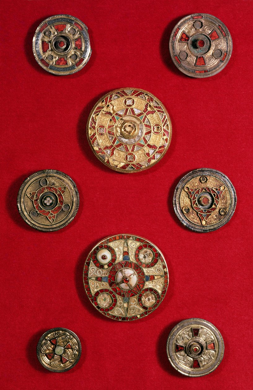 Kentish Circular Jeweled Brože, anglosaské, cca 600-650 (zlato, mušle, granáty a barevné sklo) od Unbekannt