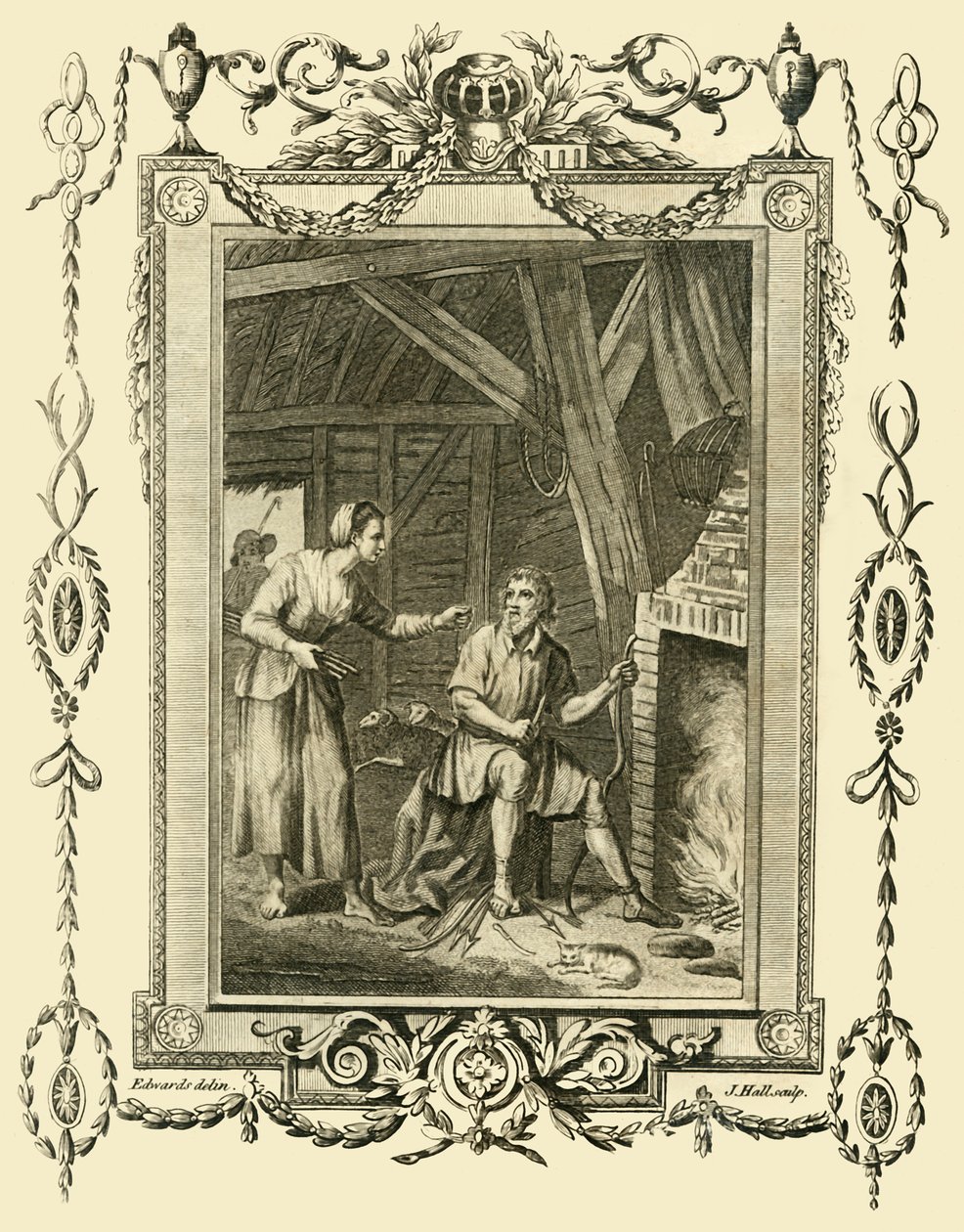 Král Alfred v přestrojení pokárán Neat Herds Wife za to, že nechal hořet dorty, c878, 1783. od Unbekannt