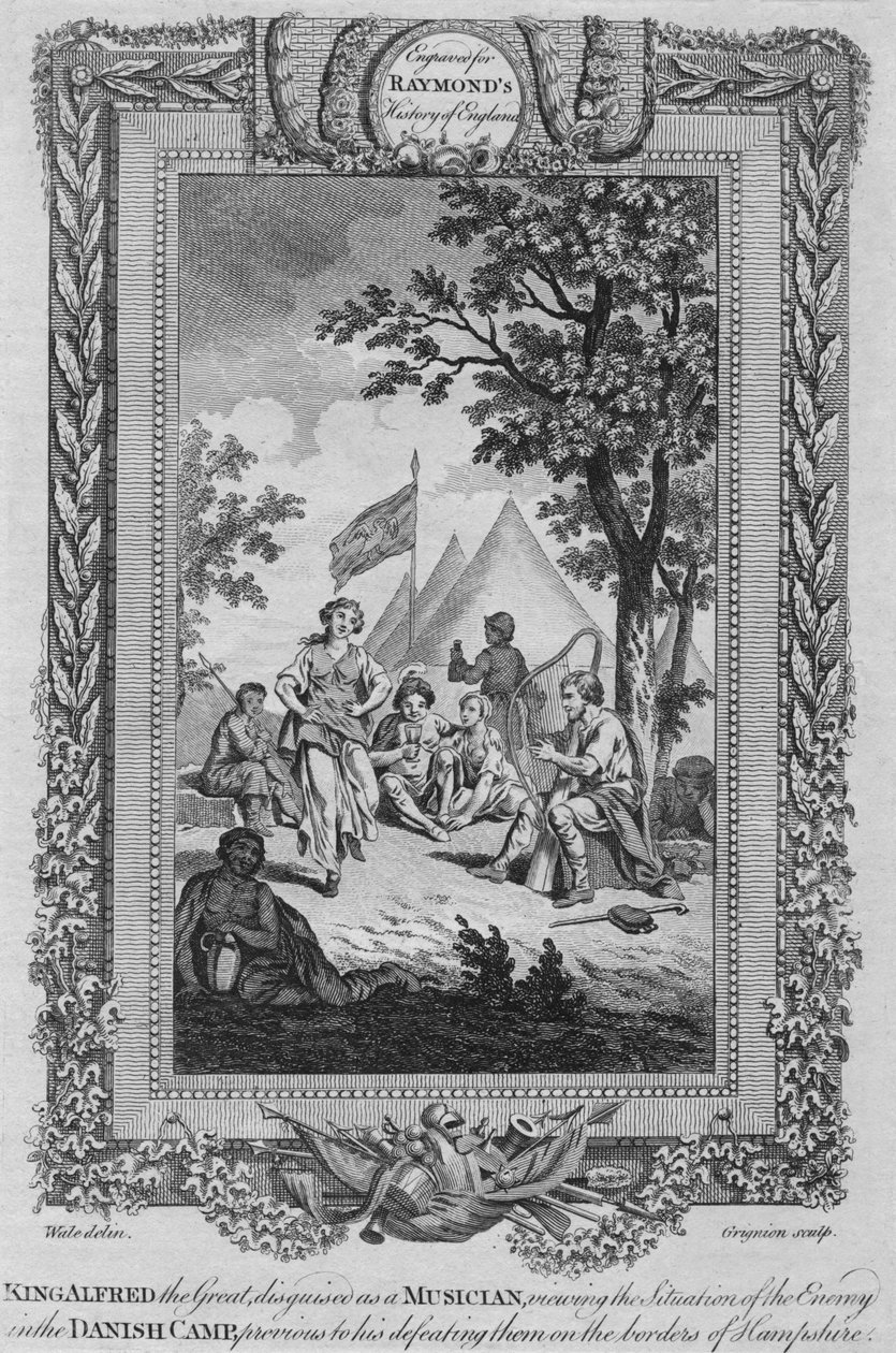 Král Alfréd Veliký, převlečený za hudebníka, sleduje situaci nepřítele, c1787 od Unbekannt