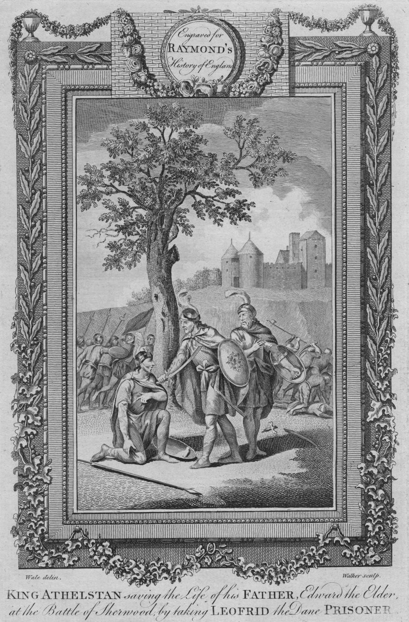 Král Athelstan zachraňuje život svého otce, Edwarda staršího v bitvě u Sherwoodu, c1787 od Unbekannt