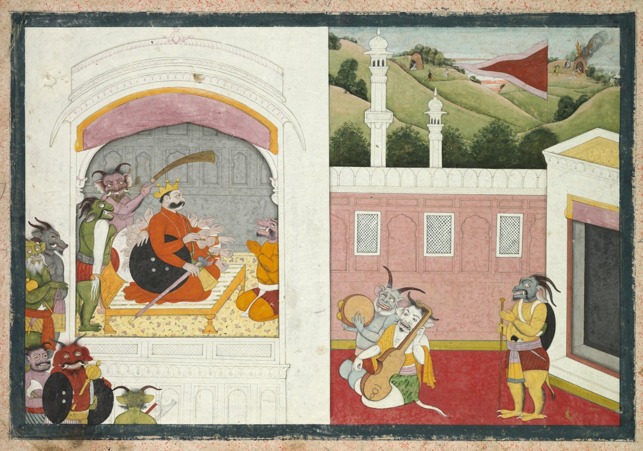 Král Bana užívající si hudbu na svém dvoře, z části Usha-Aniruddha Krišna Lily, c. 1760-17 od Unbekannt